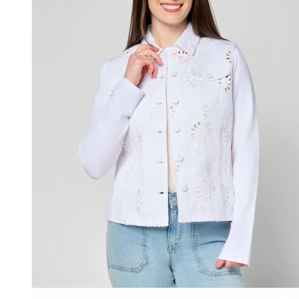 Belle by Kim Gravel White Eyelet Jacket with Knit Sleeves Size 5X A7056222023